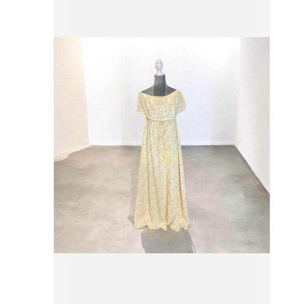 NEW BIG HIT FASHION Strapless Floral Maxi Yellow Summer Dress Size Large